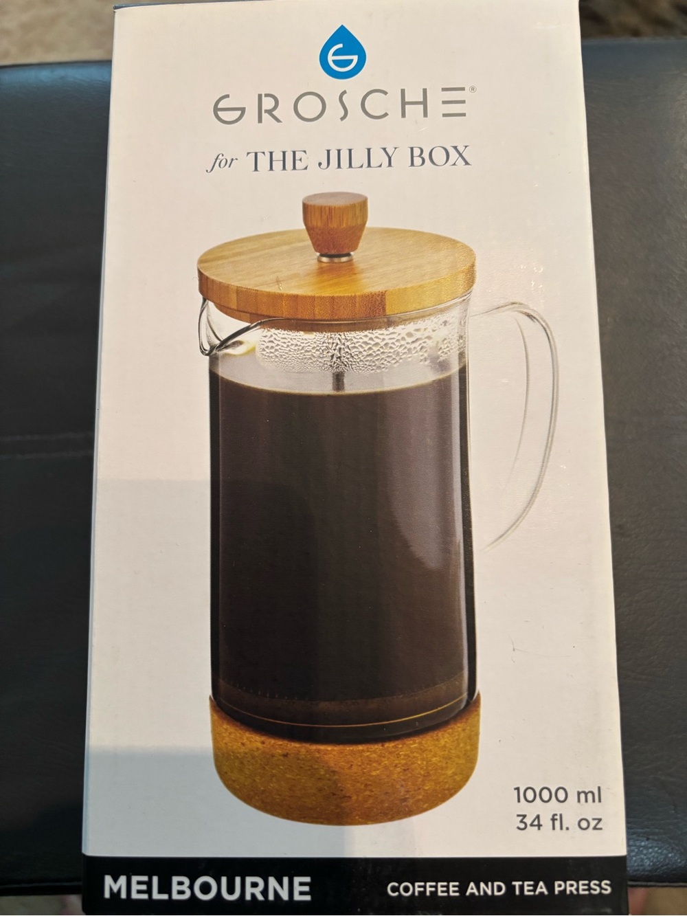 Grosche Melbourne Coffee & Tea Press - Glass with Bamboo Lid (Brown/Clear)